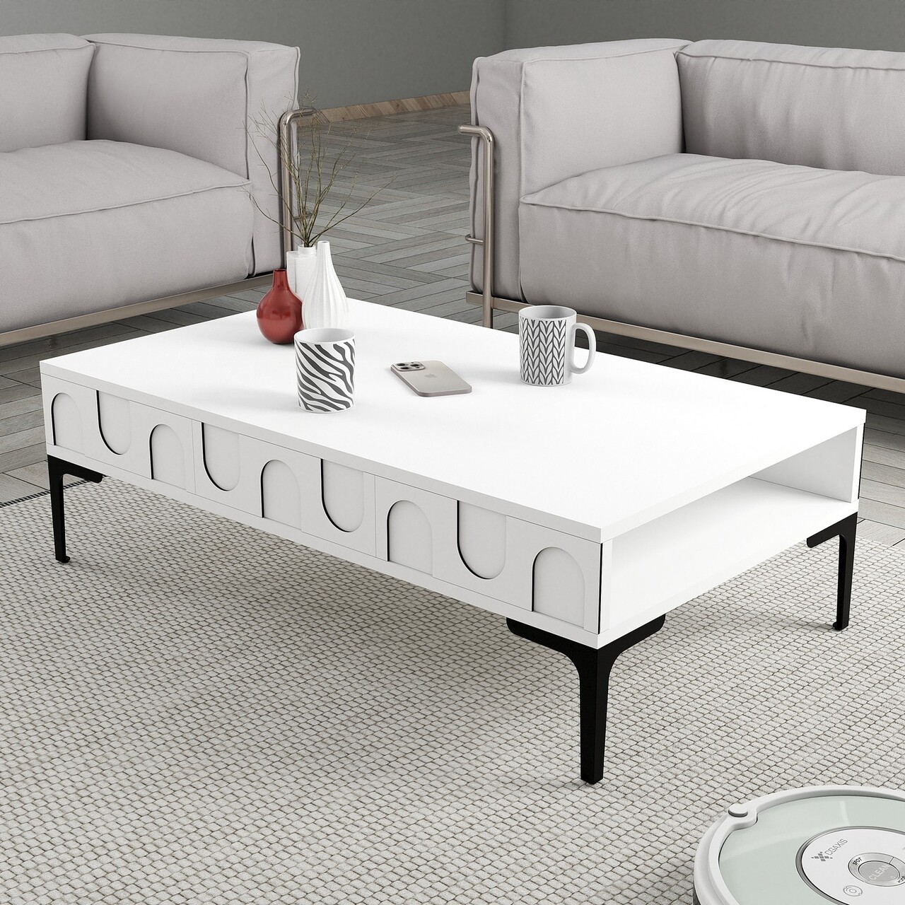 Masuta de cafea, Hanah Home, Lyon 32, 105x32.6x60 cm, Alb/Negru - imagine 5